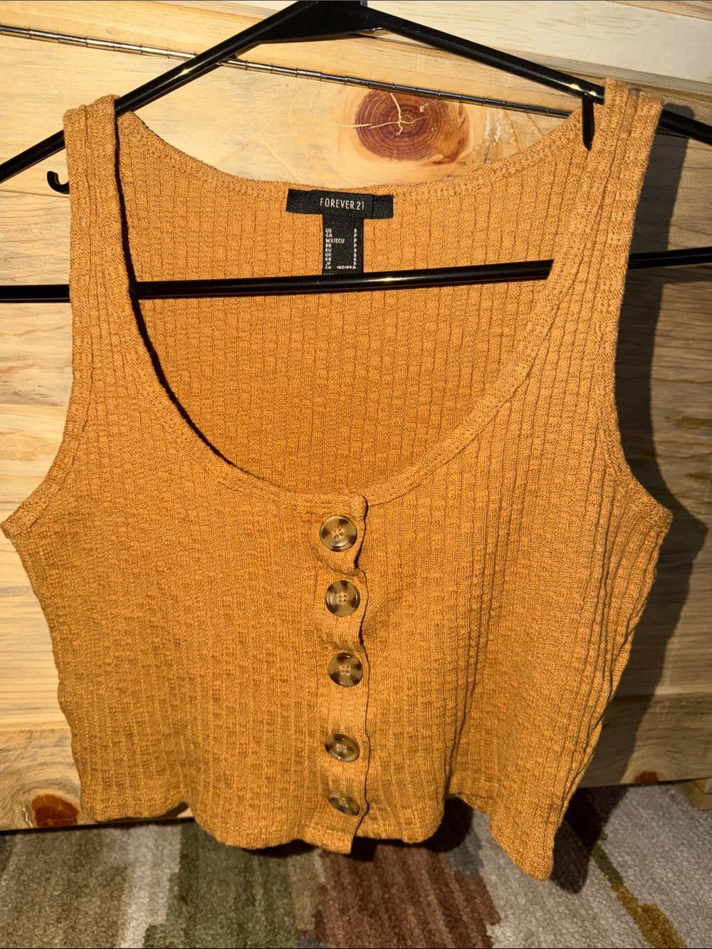 Forever 21 Mustard Ribbed Button-Front Tank